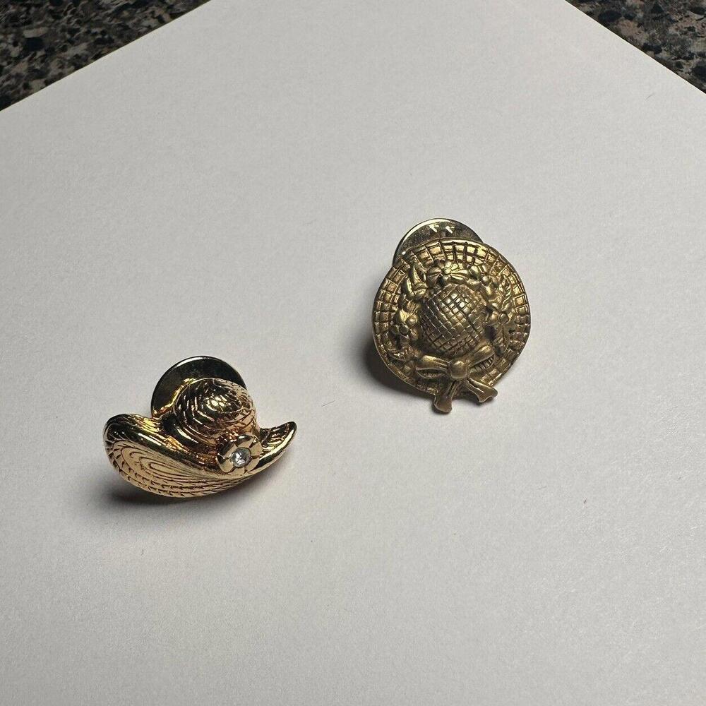 Women’s Hat Gold Tone Tack Lapel Pin Lot Of 2 - 1 Avon